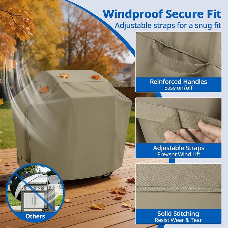 SunPatio Gas Grill Cover 55 Inch, Upgraded Heavy Duty Outdoor Barbecue Cover with Waterproof Sealed Seam, Durable FadeStop Material, All Weather Resistant for Weber Char-Broil Grills and More, Taupe Demand fit global economical quality - Image 5