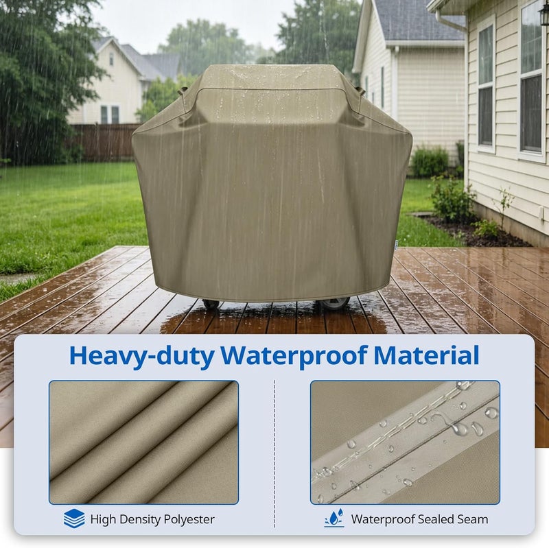 SunPatio Gas Grill Cover 55 Inch, Upgraded Heavy Duty Outdoor Barbecue Cover with Waterproof Sealed Seam, Durable FadeStop Material, All Weather Resistant for Weber Char-Broil Grills and More, Taupe Demand fit global economical quality - Image 3