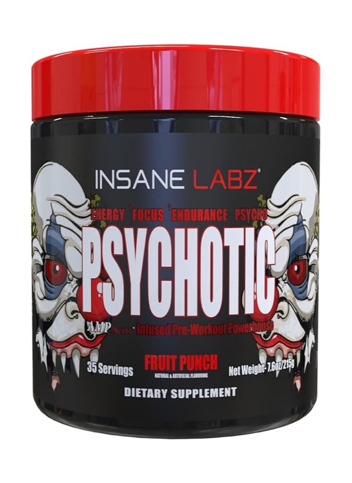 Insane labz Psychotic High Stimulant Pre Workout Fruit Punch Flavor 35 Servings  - Image 1