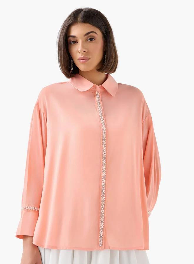 Splash FAV Shirt with Pearl Embellishment and Long Sleeves
