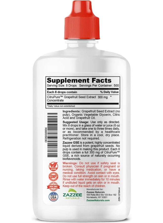 Zazzee Grapefruit Seed Extract (GSE) 4 Ounces | 2X Potency | Maximum Strength | High Absorption | 480 Servings | 100 mg per Serving | Vegan, Liquid Concentrate, Non-GMO and All-Natural - Image 4