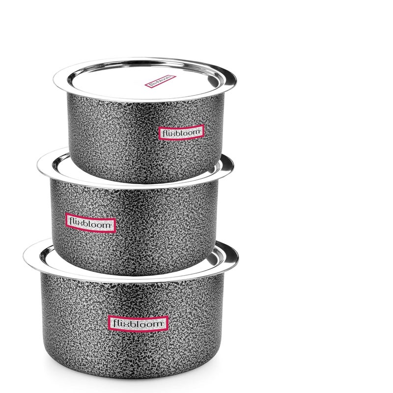 FLIXBLOOM Flixbloom Cosmic Black Hard Anodised Induction Base Stove Friendly Cookware TopeBhagonaPatilaHandi Utensil for Kitchen Cooking Tope with Lid 1L2L3L4L Combo Pack  - Image 1