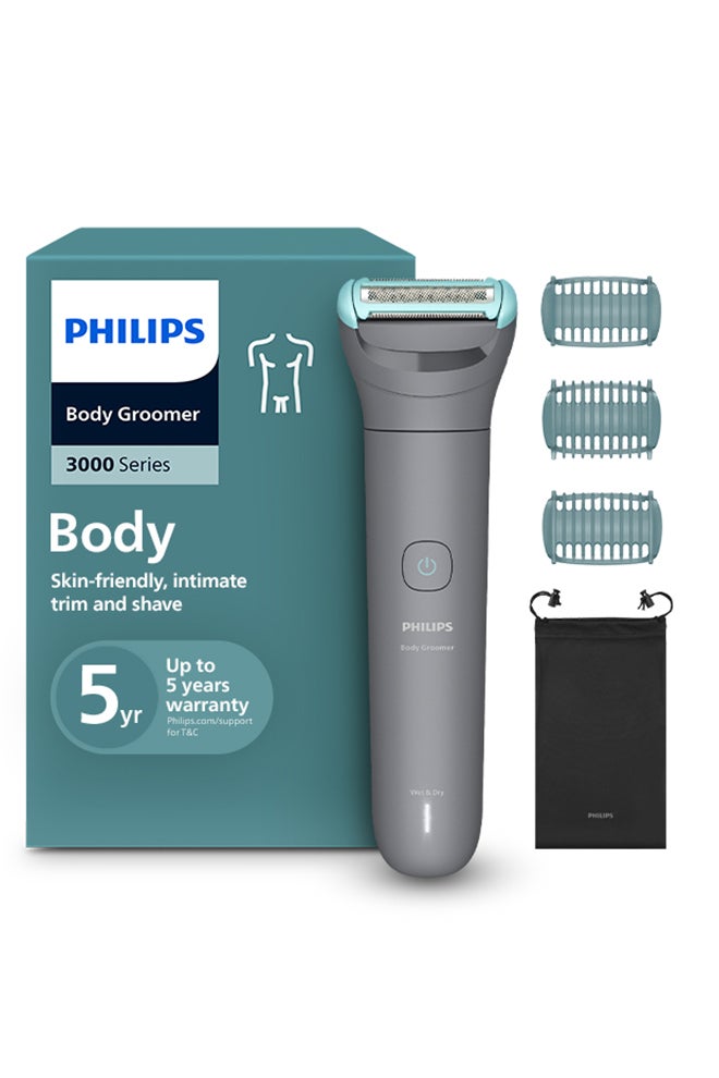 Philips Body Groomer BG3485/15 | Trim & shave body hair | 100% showerproof | Skin-friendly | 2/3/5 mm combs | 80 min cordless | Battery indicator | USB charging | Easy to clean 80min, 3x combs, skin protect-Mid Grey 80min, 3x combs, skin protect-Mid Grey - Image 1