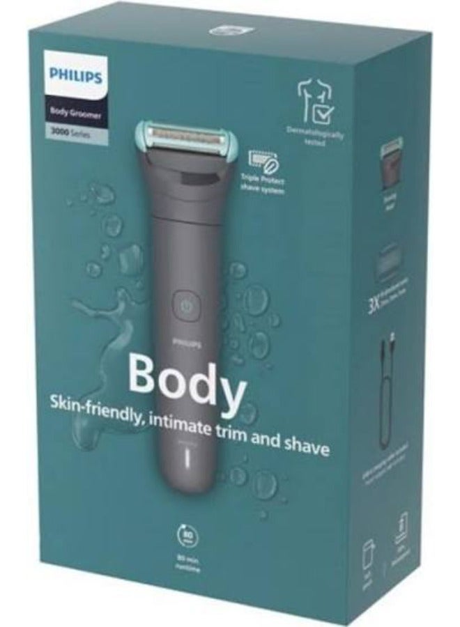 Philips Body Groomer BG3485/15 | Trim & shave body hair | 100% showerproof | Skin-friendly | 2/3/5 mm combs | 80 min cordless | Battery indicator | USB charging | Easy to clean 80min, 3x combs, skin protect-Mid Grey 80min, 3x combs, skin protect-Mid Grey - Image 1