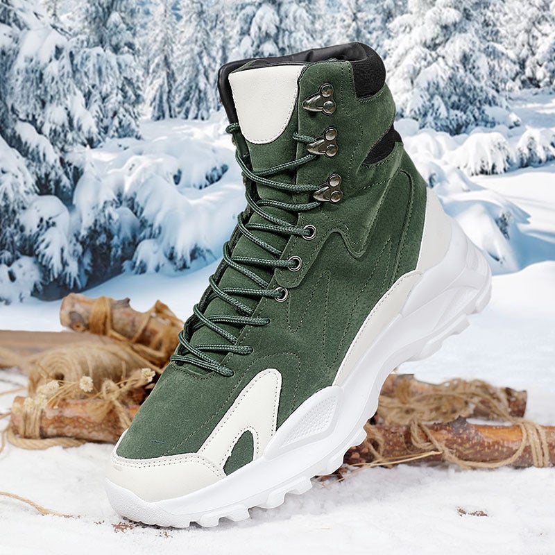 Mens Autumn Winter High-Top Casual Martin Boots B031 Green (fleece-lined)