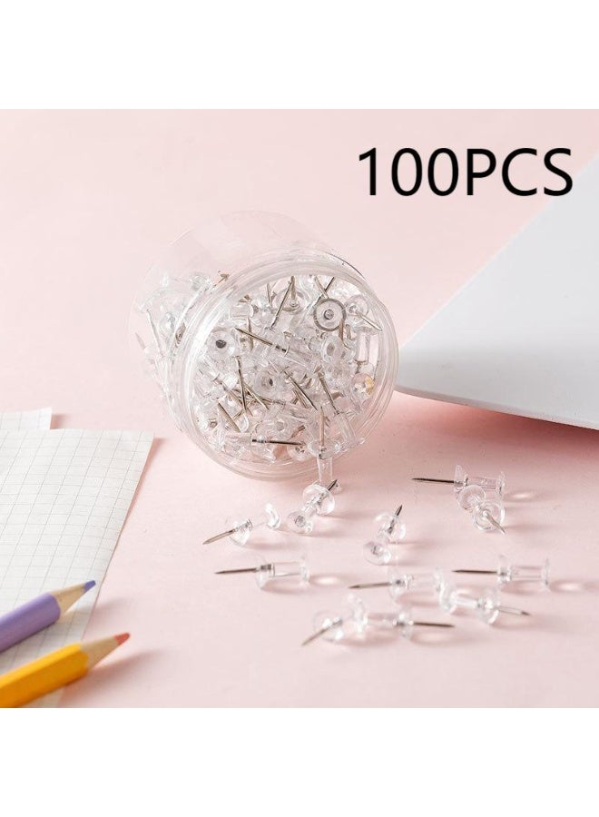 Generic 100PCS Clear Push Pins for Bulletin Board – Transparent Thumb Tacks with Plastic Heads and Steel Tips – For Cork Board, Wall Posters, Maps, Photos, Office & Home Use – with Storage Box  - Image 1