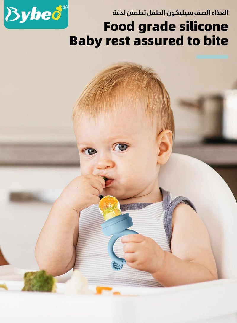 Bybeo Baby Food Fruit Feeder Pacifier + Food Freezer Tray With 2 Replacement Silicone Pouches and Lid, Multi-Purpose Infant Teething Popsicle Molds and Teething Toy Set  - Image 2