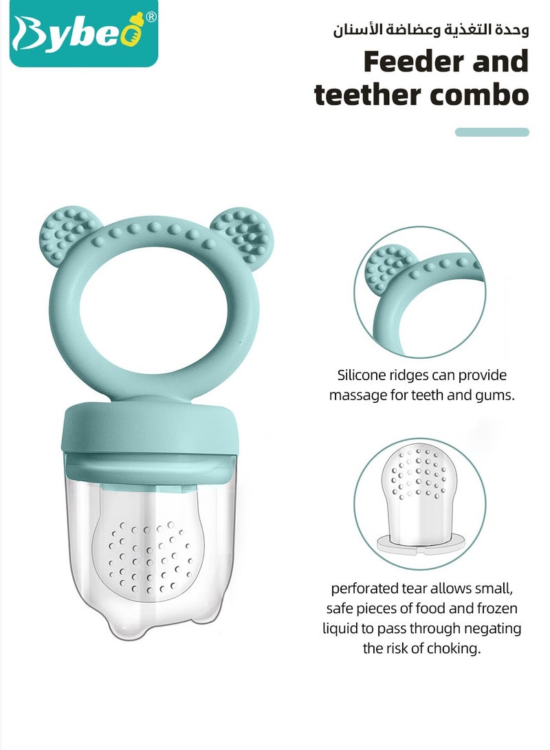 Bybeo Baby Food Fruit Feeder Pacifier + Food Freezer Tray With 2 Replacement Silicone Pouches and Lid, Multi-Purpose Infant Teething Popsicle Molds and Teething Toy Set  - Image 4