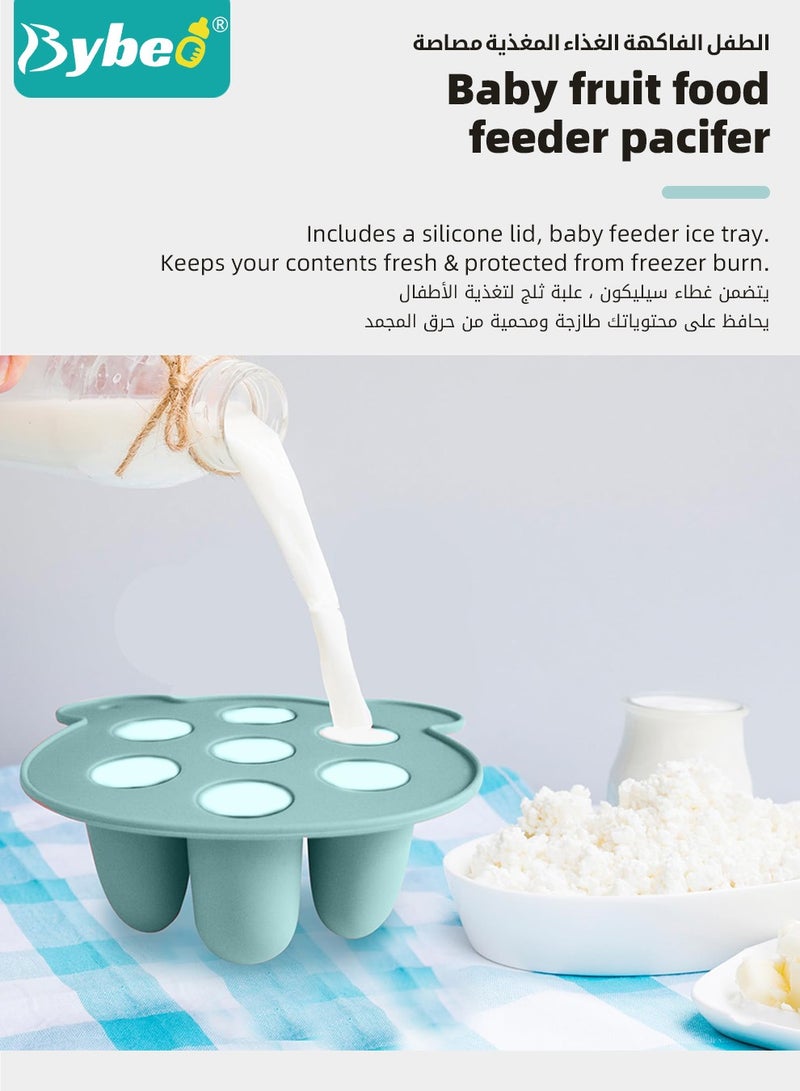Bybeo Baby Food Fruit Feeder Pacifier + Food Freezer Tray With 2 Replacement Silicone Pouches and Lid, Multi-Purpose Infant Teething Popsicle Molds and Teething Toy Set  - Image 5