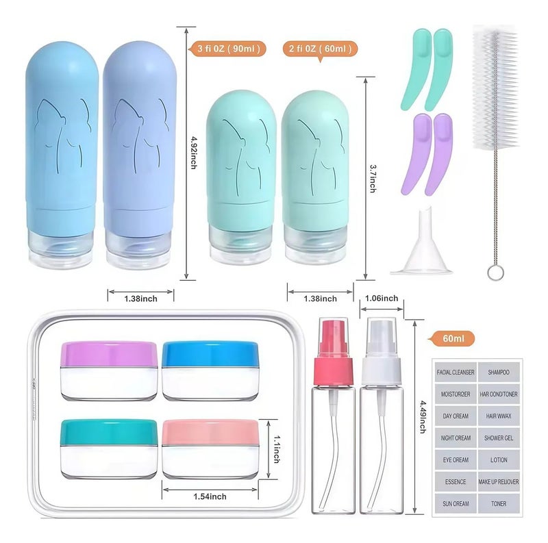 PiyuBind Travel Bottle Set, TSA Approved 60/90ml Silicone Bottles & Cream Jars, Leak-Proof Toiletry Containers, Dispenser for Shampoo, Lotion, Spray Bottle, Travel Accessories Kit (16 Pcs/Blue-Green) - Image 2
