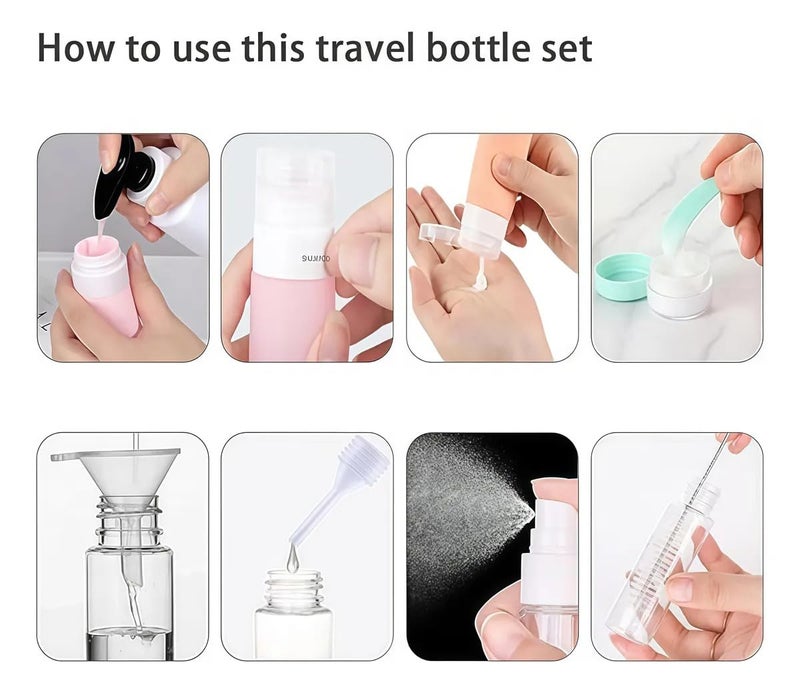 PiyuBind Travel Bottle Set, TSA Approved 60/90ml Silicone Bottles & Cream Jars, Leak-Proof Toiletry Containers, Dispenser for Shampoo, Lotion, Spray Bottle, Travel Accessories Kit (16 Pcs/Blue-Green) - Image 4