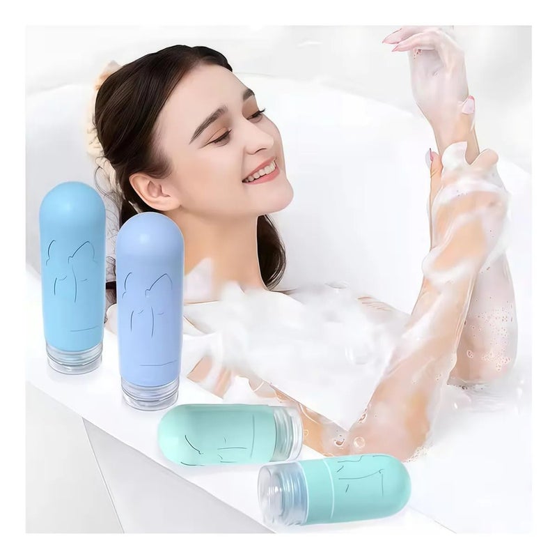 PiyuBind Travel Bottle Set, TSA Approved 60/90ml Silicone Bottles & Cream Jars, Leak-Proof Toiletry Containers, Dispenser for Shampoo, Lotion, Spray Bottle, Travel Accessories Kit (16 Pcs/Blue-Green) - Image 3