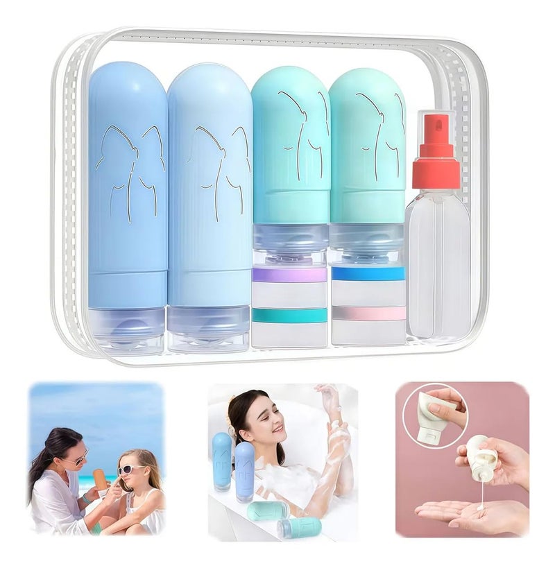 PiyuBind Travel Bottle Set, TSA Approved 60/90ml Silicone Bottles & Cream Jars, Leak-Proof Toiletry Containers, Dispenser for Shampoo, Lotion, Spray Bottle, Travel Accessories Kit (16 Pcs/Blue-Green) - Image 5