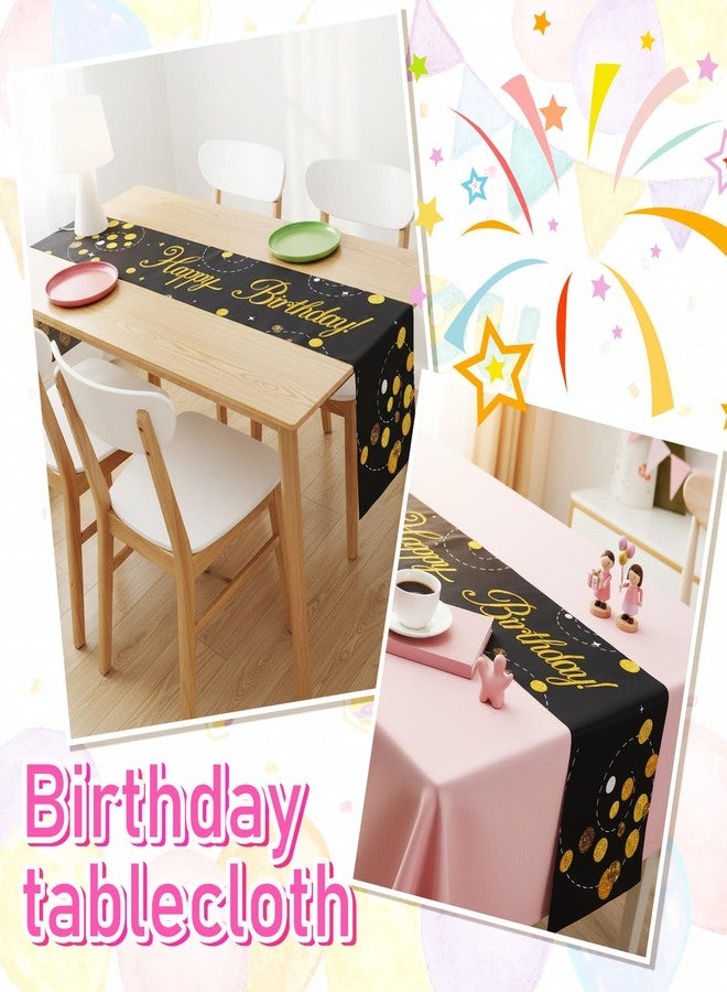 XLIUAX Happy Birthday Table Runner, Black Gold Birth Party Sign Table Runner Vintage Confetti Dining Linen Tables Decoration for Home Kitchen Dinner Party Decor, 72x13In(Black) - Image 4