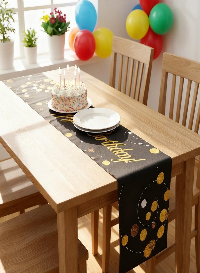 XLIUAX Happy Birthday Table Runner, Black Gold Birth Party Sign Table Runner Vintage Confetti Dining Linen Tables Decoration for Home Kitchen Dinner Party Decor, 72x13In(Black) - Image 5