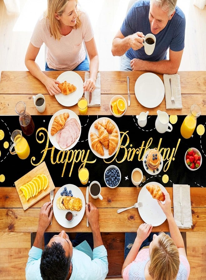 XLIUAX Happy Birthday Table Runner, Black Gold Birth Party Sign Table Runner Vintage Confetti Dining Linen Tables Decoration for Home Kitchen Dinner Party Decor, 72x13In(Black) - Image 3