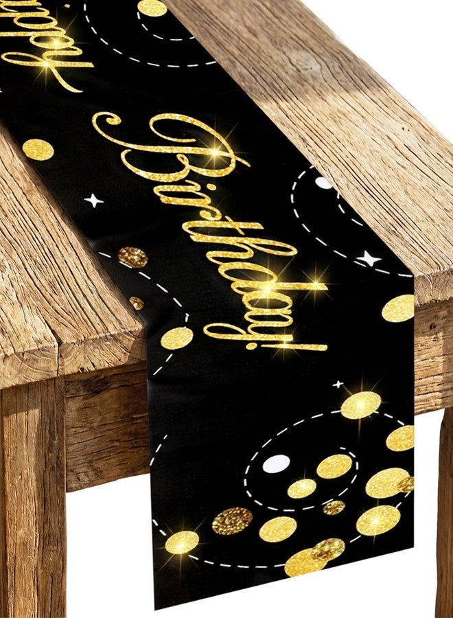 XLIUAX Happy Birthday Table Runner, Black Gold Birth Party Sign Table Runner Vintage Confetti Dining Linen Tables Decoration for Home Kitchen Dinner Party Decor, 72x13In(Black) - Image 1