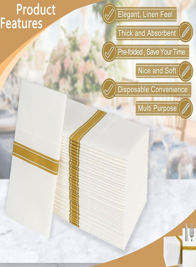 Disposable Cloth Like Napkins, 25 Count Built-in Flatware Pocket, Prefolded for Silverware, White Linen Feel for Wedding Party & Events,16 x 16 inches - Image 2