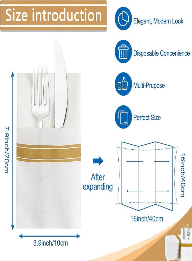 Disposable Cloth Like Napkins, 25 Count Built-in Flatware Pocket, Prefolded for Silverware, White Linen Feel for Wedding Party & Events,16 x 16 inches - Image 3
