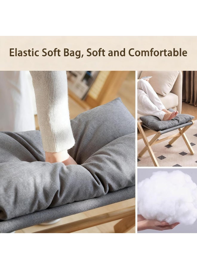 مسند قدم مبطن قابل للطي، عثماني صغير مميز مع وسادة قطنية سميكة وأرجل خشبية على شكل حرف X، مقعد أريكة مبطن عصري مناسب للكرسي الكسول، والمكياج، وغرفة النوم، وغرفة المعيشة - Image 3