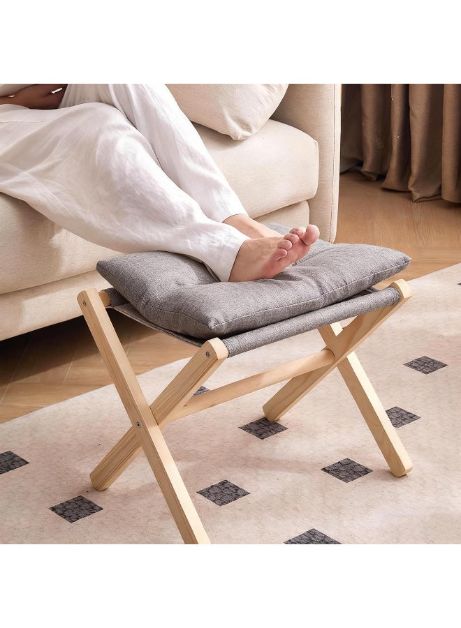 مسند قدم مبطن قابل للطي، عثماني صغير مميز مع وسادة قطنية سميكة وأرجل خشبية على شكل حرف X، مقعد أريكة مبطن عصري مناسب للكرسي الكسول، والمكياج، وغرفة النوم، وغرفة المعيشة - Image 2
