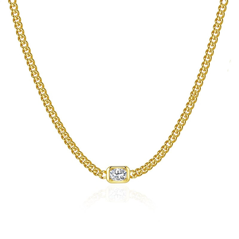 NOKMIT Layered Cuban Link Necklace for Women Dainty Adjustable 14K Gold Plated Miami Curb Chain Choker with Cubic Zirconia Charm Statement Trendy Hip Hop Non Tarnish Jewelry Gifts (CZ) - Image 1