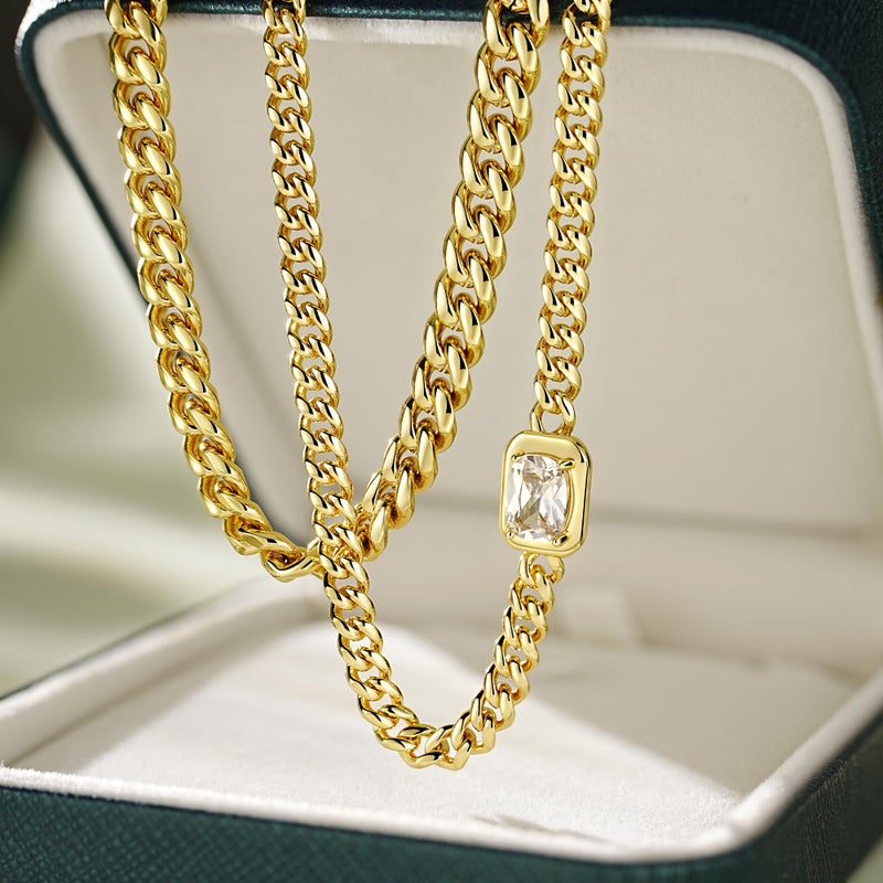 NOKMIT Layered Cuban Link Necklace for Women Dainty Adjustable 14K Gold Plated Miami Curb Chain Choker with Cubic Zirconia Charm Statement Trendy Hip Hop Non Tarnish Jewelry Gifts (CZ) - Image 5