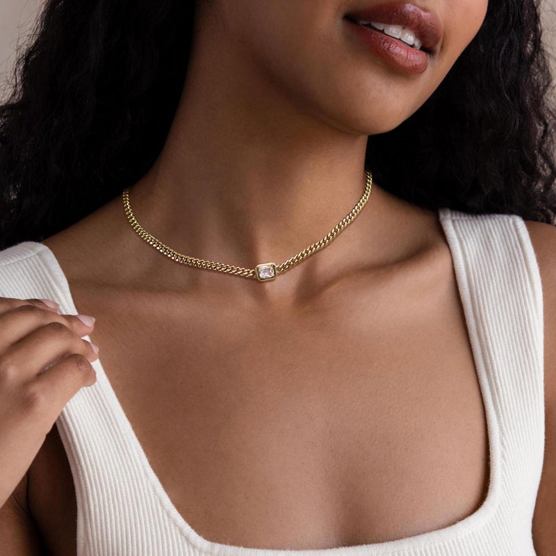 NOKMIT Layered Cuban Link Necklace for Women Dainty Adjustable 14K Gold Plated Miami Curb Chain Choker with Cubic Zirconia Charm Statement Trendy Hip Hop Non Tarnish Jewelry Gifts (CZ) - Image 3