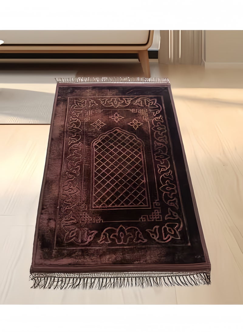 Muslim Prayer Blanket, extra-thick padding, suitable for children, men and women - soft and luxurious, protects knees and forehead, perfect for Ramadan and travel - includes Islamic prayer beads - ideal for Eid al-Fitr. (Coffee) 700*110cm
