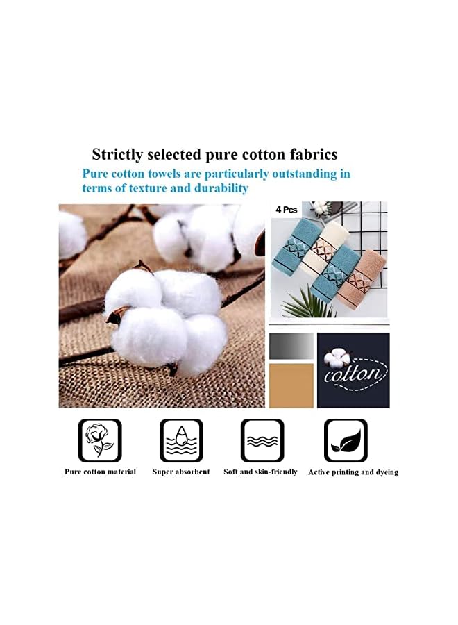 The Bros Hand Towels, 4 Pcs 100% Cotton Face Towels Ultra Soft and Highly Absorbent Washcloth Towel for Hotel & Spa or Home Quality Hand Towels(Gray/White/Blue 34 x 74 cm) - Image 2