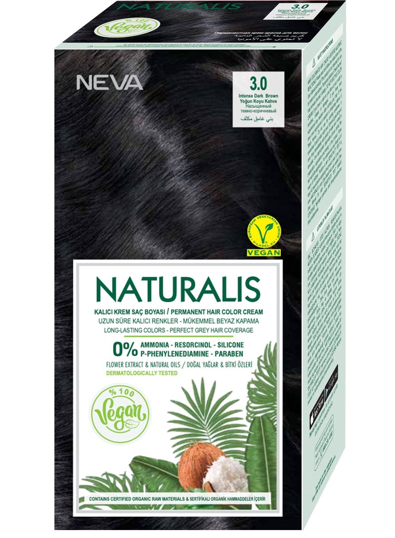 NEVA Naturalis Permanent Hair Color, Vegan,100% Gray Coverage, Organic, No Harmful Chemicals, Ammonia Free, Long-Lasting - INTENSE DARK BROWN - 3.0 - Image 1