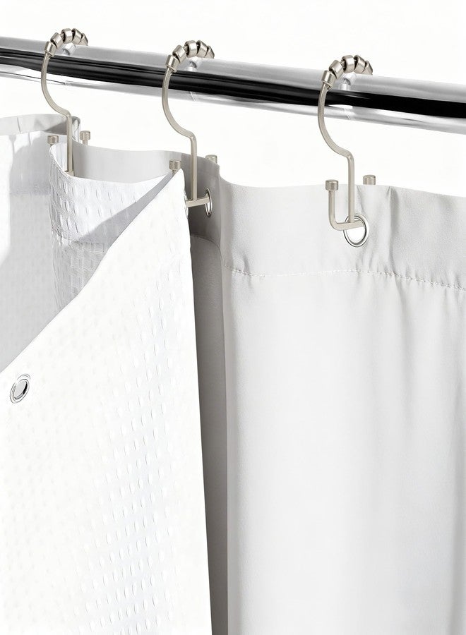 Sunlit Satin Nickel Double Shower Curtain Hooks, Home Decorative Shower Curtain Rings for Bathroom, Metal, Double Glide Shower Curtain Hanger Hooks for Living Room, Set of 12 - Image 5