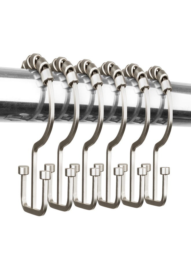 Sunlit Satin Nickel Double Shower Curtain Hooks, Home Decorative Shower Curtain Rings for Bathroom, Metal, Double Glide Shower Curtain Hanger Hooks for Living Room, Set of 12 - Image 1