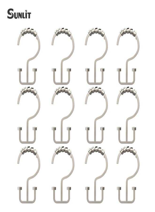 Sunlit Satin Nickel Double Shower Curtain Hooks, Home Decorative Shower Curtain Rings for Bathroom, Metal, Double Glide Shower Curtain Hanger Hooks for Living Room, Set of 12 - Image 2