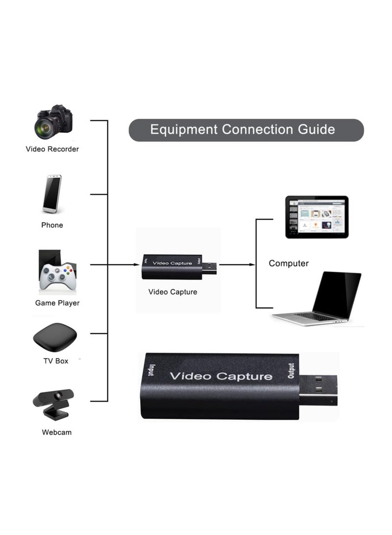 HDMI Video Capture Card USB 2.0 1080P 1920 × 1080 @ 30Hz No Driver Video Recording Card Capture Card HDMI USB Adapter Recording Device USB Game Capture Card for Live Streaming Gaming Video Conference - Image 2