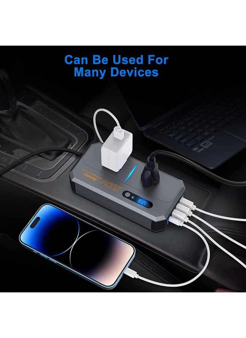 EzzySo - 200W Car Power Inverter, DC 12/24V to 220V AC Car Inverter,3 USB 1 Type-C Ports Charger Adapter Car Plug Converter with Switch and Current LED Screen,Suitable for Car, Truck - Image 1