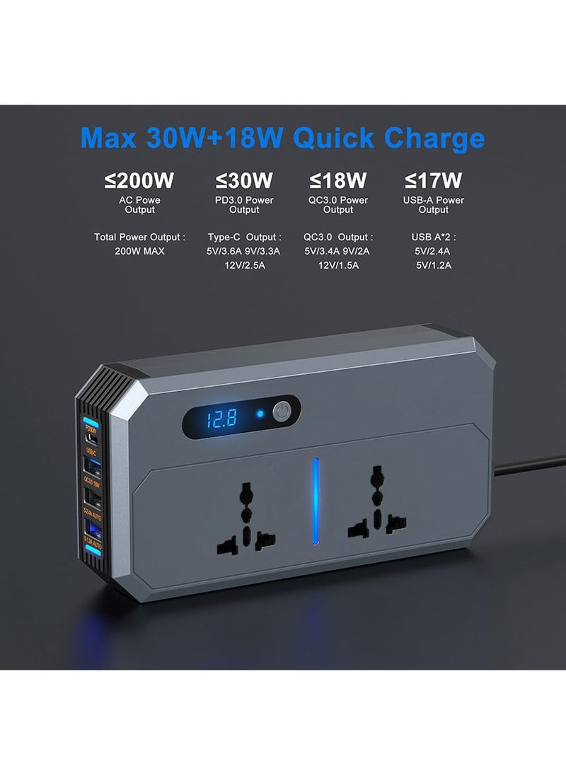 EzzySo - 200W Car Power Inverter, DC 12/24V to 220V AC Car Inverter,3 USB 1 Type-C Ports Charger Adapter Car Plug Converter with Switch and Current LED Screen,Suitable for Car, Truck - Image 1