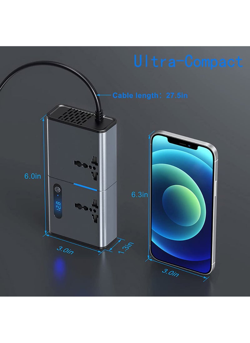 EzzySo - 200W Car Power Inverter, DC 12/24V to 220V AC Car Inverter,3 USB 1 Type-C Ports Charger Adapter Car Plug Converter with Switch and Current LED Screen,Suitable for Car, Truck - Image 1