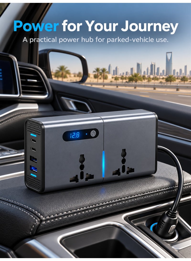 إيزي سو 200W Car Power Inverter DC 12/24V to 220V AC Car Inverter 2 PD Type-C Ports QC 3.0 USB and Auto USB Ports Charger Adapter with Switch and Current LED Screen Suitable for Car Truck - Image 2