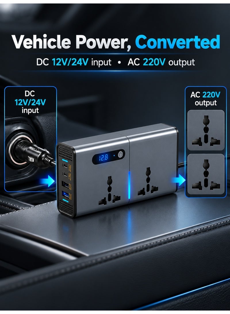 إيزي سو 200W Car Power Inverter DC 12/24V to 220V AC Car Inverter 2 PD Type-C Ports QC 3.0 USB and Auto USB Ports Charger Adapter with Switch and Current LED Screen Suitable for Car Truck - Image 5
