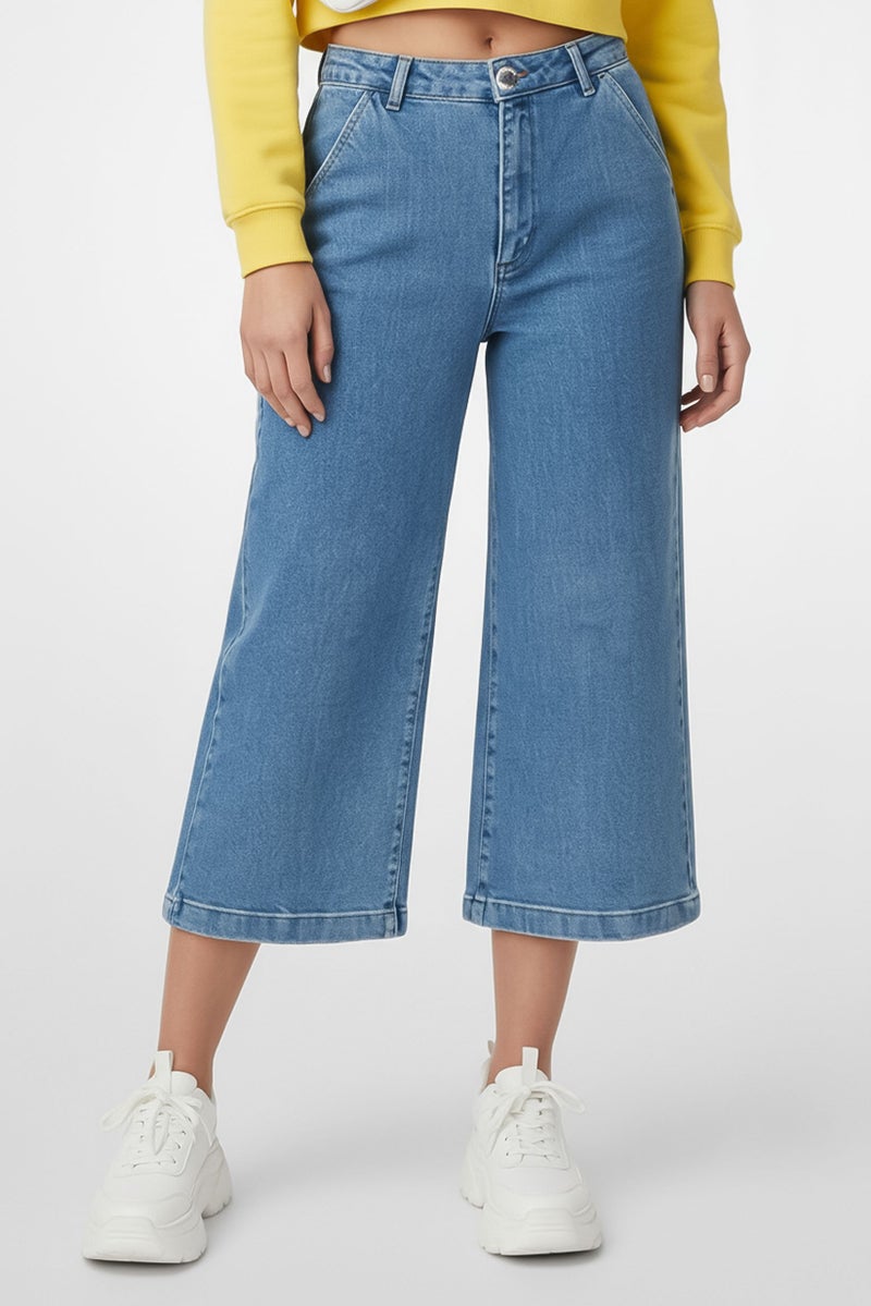 Uterque Women Regular Fit High Waist Non,Stretchable Denim Jeans, Blue - Image 1