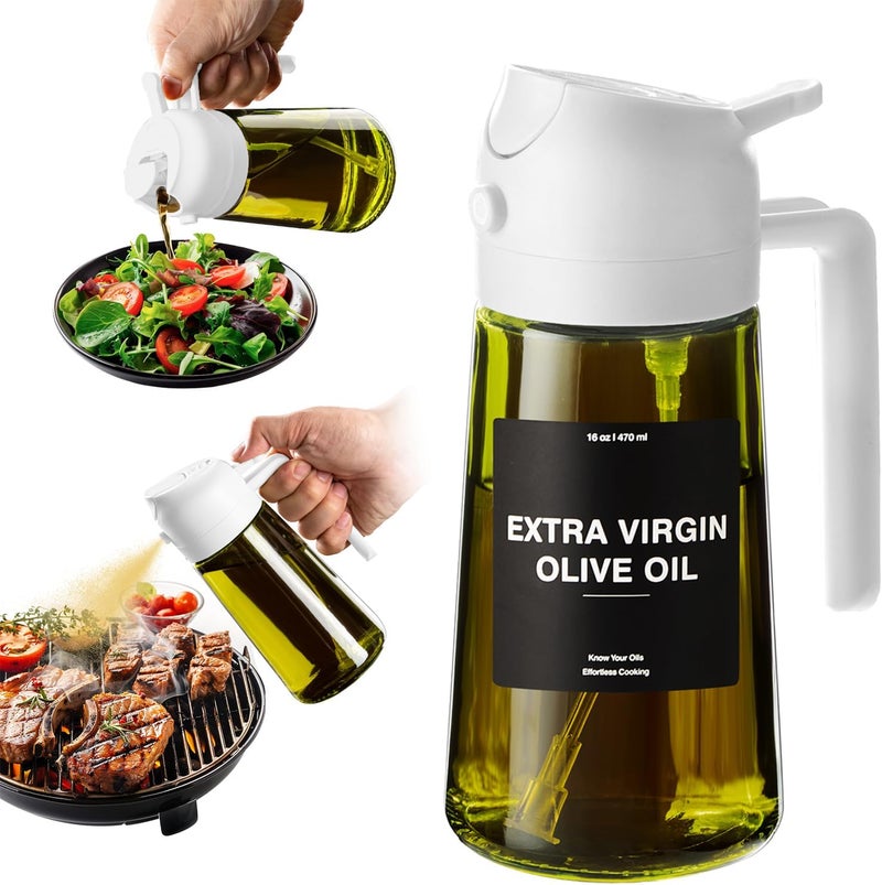 CXINYI - 16oz/470ml Olive Oil Dispenser for Kitchen with Stickers - 2 in 1 Olive Oil Sprayer for Cooking, Air Fryer, and Salad, White (Light-Proof Kitchen Gadget) - Image 1