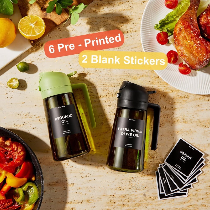 CXINYI - 16oz/470ml Olive Oil Dispenser for Kitchen with Stickers - 2 in 1 Olive Oil Sprayer for Cooking, Air Fryer, and Salad, White (Light-Proof Kitchen Gadget) - Image 2