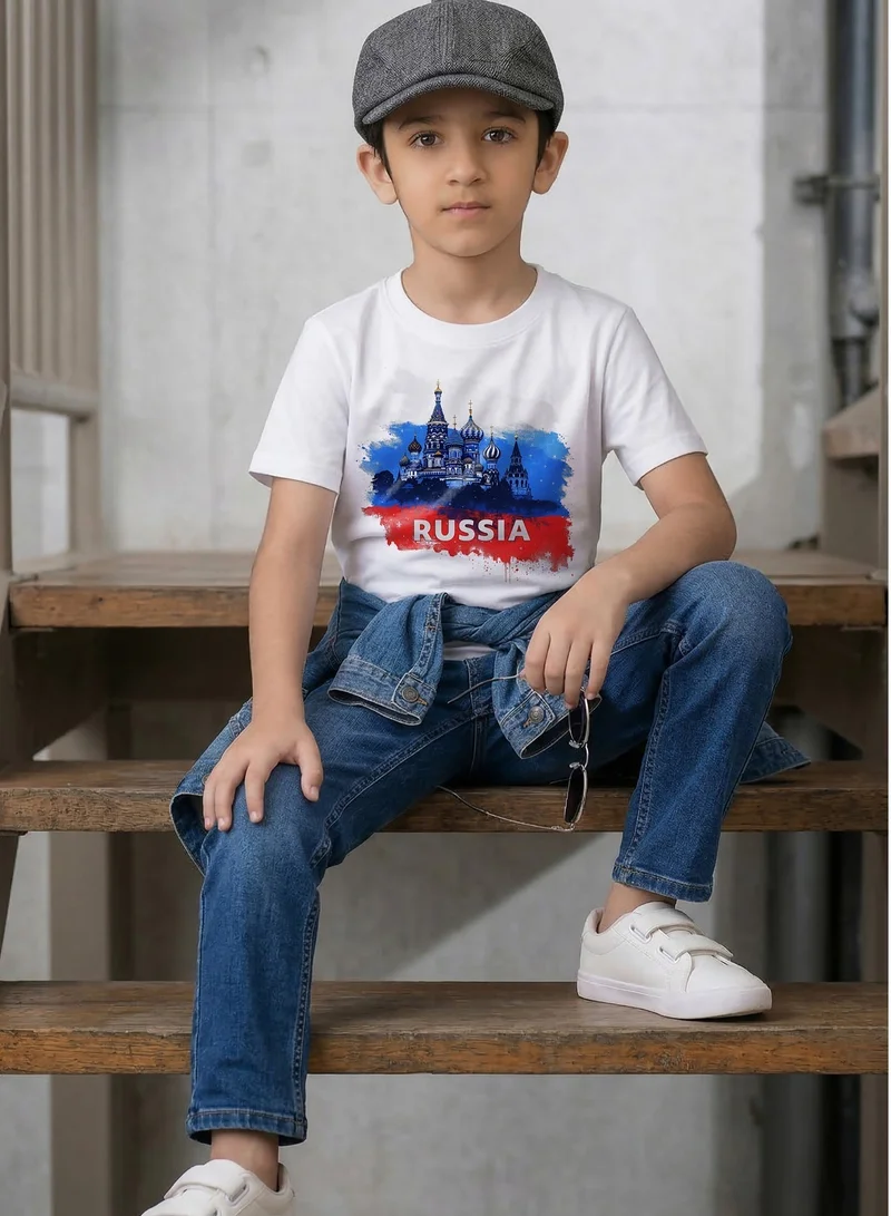فنكار FUNKAAR تيشيرت أطفال للأولاد والبنات بطباعة علم روسيا
