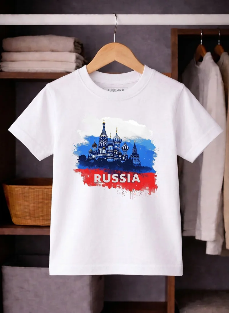 فنكار FUNKAAR تيشيرت أطفال للأولاد والبنات بطباعة علم روسيا