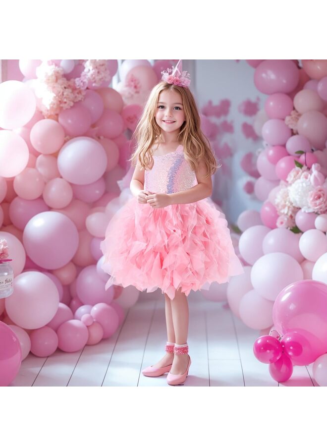 Tutu Dress for Girls Sparkly Sequin Tulle Princess Birthday Party Prom Outfit Toddler Girls Sneaker Ball Gown Dress (Pink, 110) - Image 5