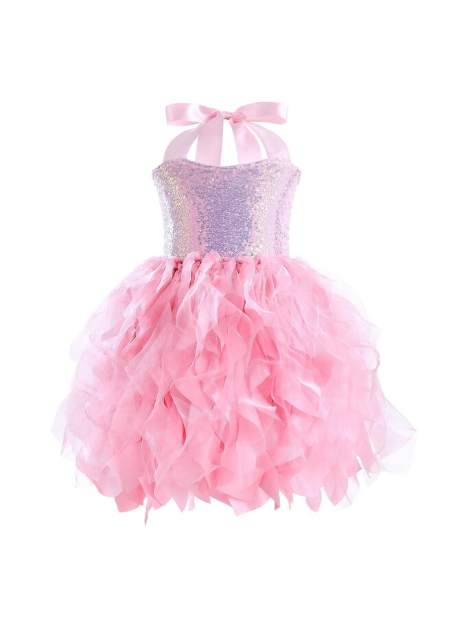Tutu Dress for Girls Sparkly Sequin Tulle Princess Birthday Party Prom Outfit Toddler Girls Sneaker Ball Gown Dress (Pink, 110) - Image 1