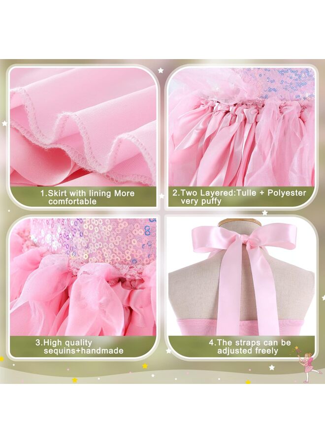 Tutu Dress for Girls Sparkly Sequin Tulle Princess Birthday Party Prom Outfit Toddler Girls Sneaker Ball Gown Dress (Pink, 110) - Image 3