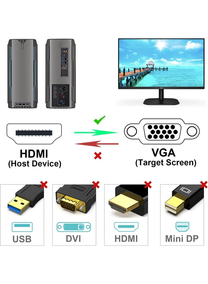 Salab HDMI to VGA Cable 1.8M- 1080P HDMI Male to VGA Male Video Converter Cable Laptop to Monitor & Projector Cable PC, HDTV, DVD Compatible Windows Supported 1pc - Image 5
