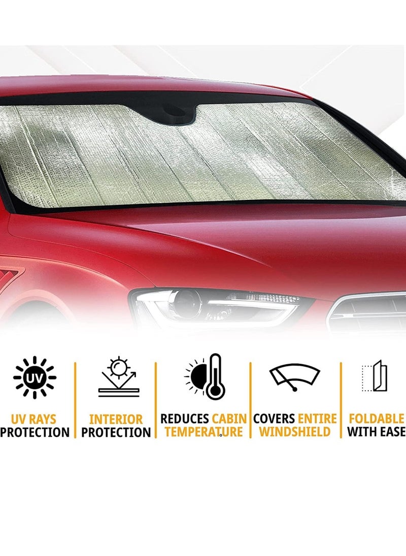 5 Layer Universal Foldable Car Reflective Sun Shade Protector For Front Windows Block UV Rays Keep Car Cool Easy to Use Diamond Reflective 130X60CM